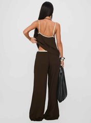 Nolei Contrast Pant Set Chocolate / White
