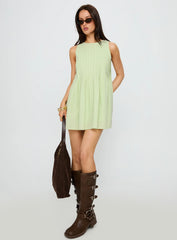 Dreamboat Pleated Mini Dress Matcha
