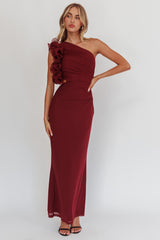 Deanna One-Shoulder Ruffle Maxi Dress Wine