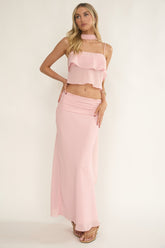Serrita Gathered Waist Maxi Skirt Blush