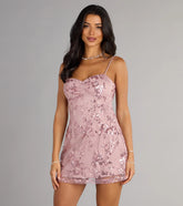 Zoey Sequin Floral Chiffon Tie Mini Dress