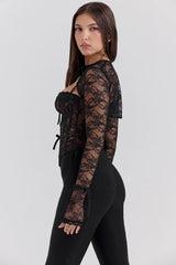 haut corset en dentelle noire avec boléro