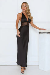 Ibiza Twilight Satin Lace Maxi Dress Rose