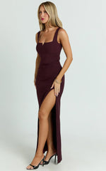 Thelma Maxi Dress Square Neck Bodycon Dress in Wine