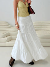 Snowy River Tiered Maxi Skirt White