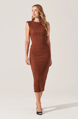 Plisse Straight Neck Midi Dress