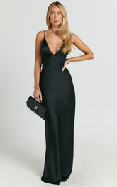 Quincy Maxi Dress Satin Slip Dress in Black