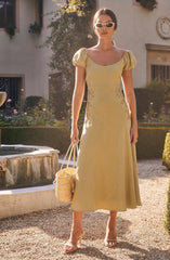 Leocadia Embroidered Puff Sleeve Dress