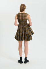 OLIVIA | DRESS GINGHAM JACQUARD BROWN