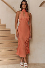 Madison Avenue Keyhole Bust Halterneck Midi Dress Apricot