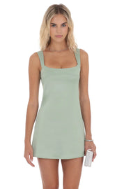 Satin Shift Dress in Sage