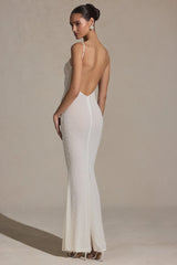 Embellished Backless Maxi Dress in White