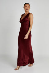 MESHKI Angelique Satin Cowl Back Maxi Dress - Berry