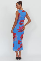 On Air Twist Neck Maxi Dress Floral Blue