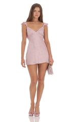 Satin Floral Open Back Slip Dress in Lilac