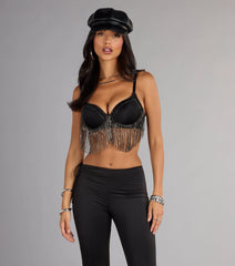 Watch Me Shine Rhinestone Fringe Bra Top