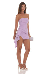 Strapless Ruched Tassel Dress in Lavender