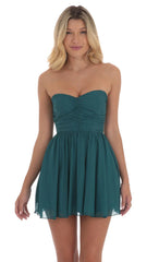Shimmer Strapless A-Line Dress in Teal