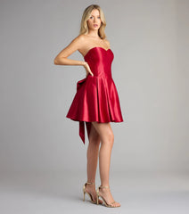 Lille Bow Back Satin Strapless Skater Dress