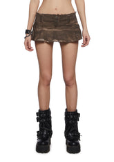 Crossfade Washed Flared Skort - Brown