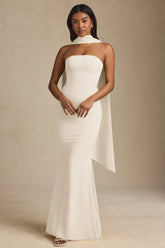Scarf-Detail Strapless Gown in Ivory