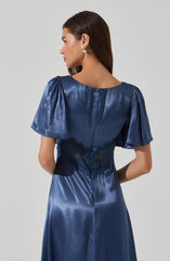 Aurelia Satin V-Neck Midi Dress