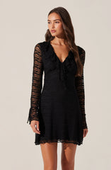Ruffle V-Neck Lace Mini Dress