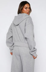 Come A Long Way Boxy Zip Front Hoodie Grey Marle