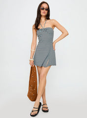 Knoxi Halter Jersey Mini Dress Blue / Brown Stripe