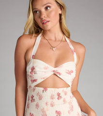 Bloom Baby Floral Halter Cutout Mini Dress