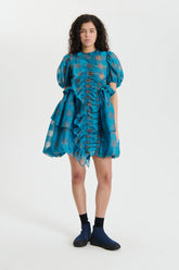 OLENA | DRESS GINGHAM JACQUARD TURQUOISE