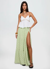 Silver Soul Embroidered Maxi Skirt Sage