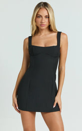 Aretha Mini Dress Corset Panel Dress in Black