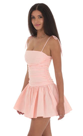 Ruched Fit and Flare Dress in Pink