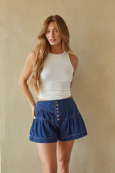 Priya Button Up Denim Shorts