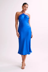MESHKI Kaya Satin Midi Dress With Lace - Periwinkle