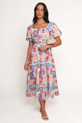 Clo Puff Sleeve Midi Dress - Pink Blue