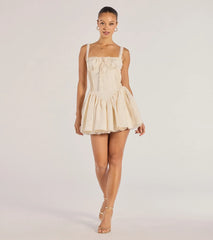 Flirt It Up Floral Jacquard Satin Corset Skater Dress