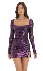 Sequin Long Sleeve Bodycon Dress in Purple