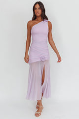 Lost Love One-Shoulder Sheer Hem Maxi Dress Lilac