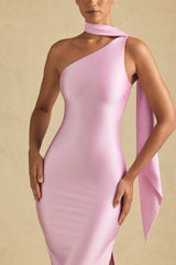 Asymmetric Scarf-Detail Maxi Dress in Soft Pink
