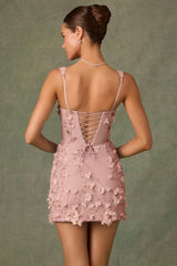 Embellished Corset Mini Dress in Dusty Rose
