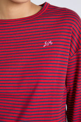 red and navy stripe long sleeve top