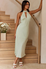 Madison Avenue Keyhole Bust Halterneck Midi Dress Pistachio