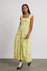 tish poplin midi dress - grape embroidery