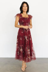 Clementine Tulle Midi Dress | Wine Multi