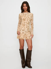 Folklore Long Sleeve Mini Dress Cream