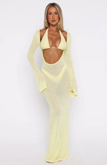 Malta Mermaids Long Sleeve Maxi Dress Lemon