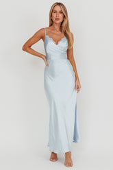 Our Story Surplice Neckline Maxi Dress Steel Blue
