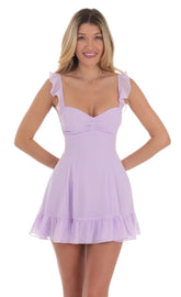 Ruffle Strap Fit and Flare Dress in Lavender